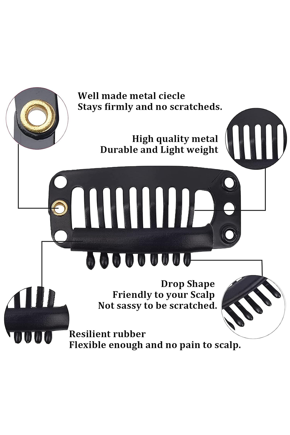 12 Pcs U Shape Metallic Snap Clips for Hair Extensions | Heavy Duty Steel Wig Snap Comb Clips for Hairpiece, Weft & DIY Wig Making - Image 2