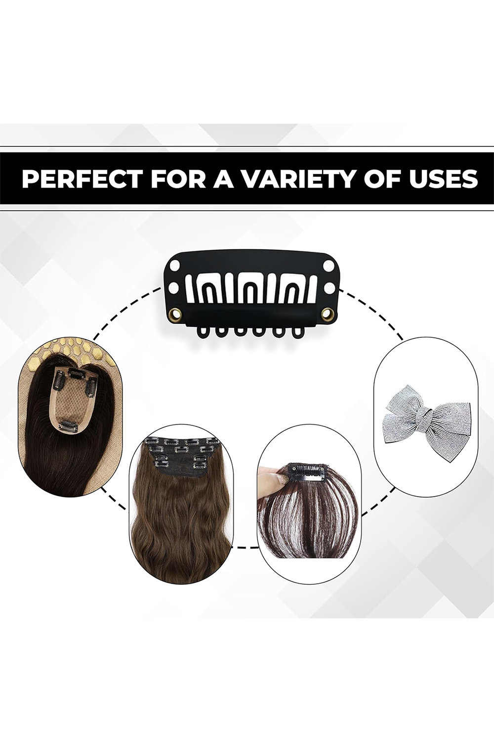 12 Pcs U Shape Metallic Snap Clips for Hair Extensions | Heavy Duty Steel Wig Snap Comb Clips for Hairpiece, Weft & DIY Wig Making - Image 3